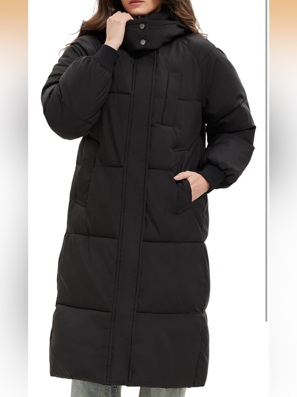 Amazon Women's Long Black Hooded Puffer Coat